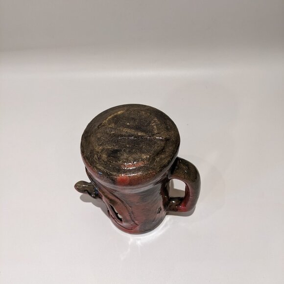 Vintage 1970s Deep Pink Art Pottery Mug/Pitcher – Laughing Face Whimsical 6" - Picture 8 of 8